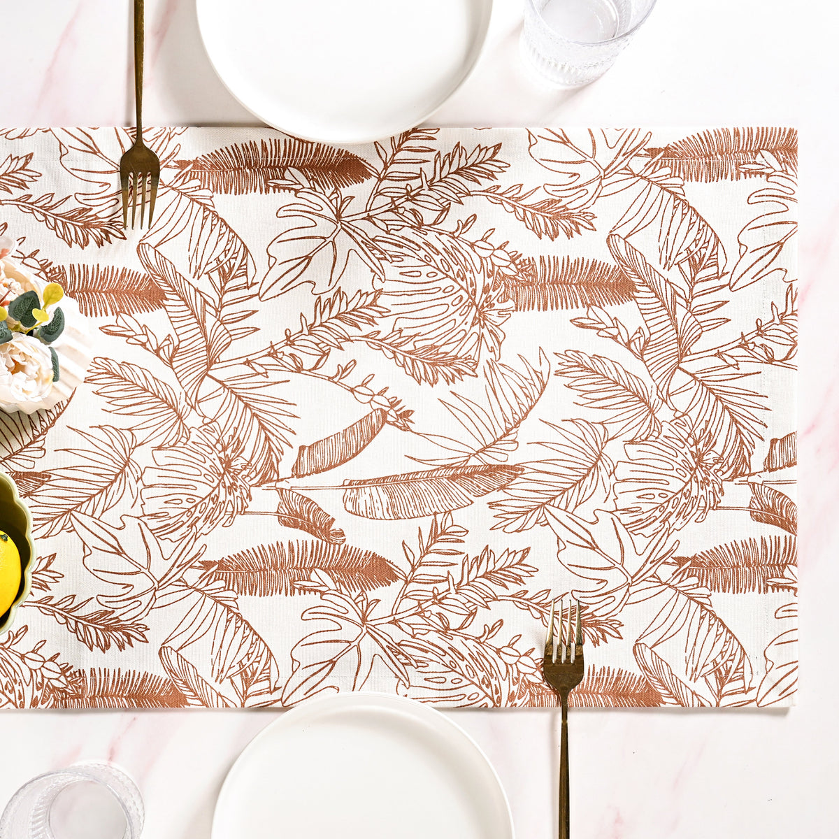 Mocha Fern Table Runner 6 Seater 185x35cm Nestasia