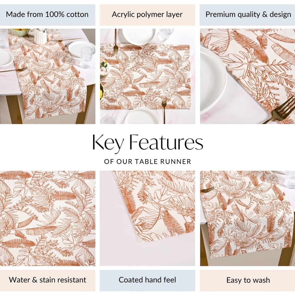 Mocha Fern Table Runner 8 Seater 264x35cm Nestasia