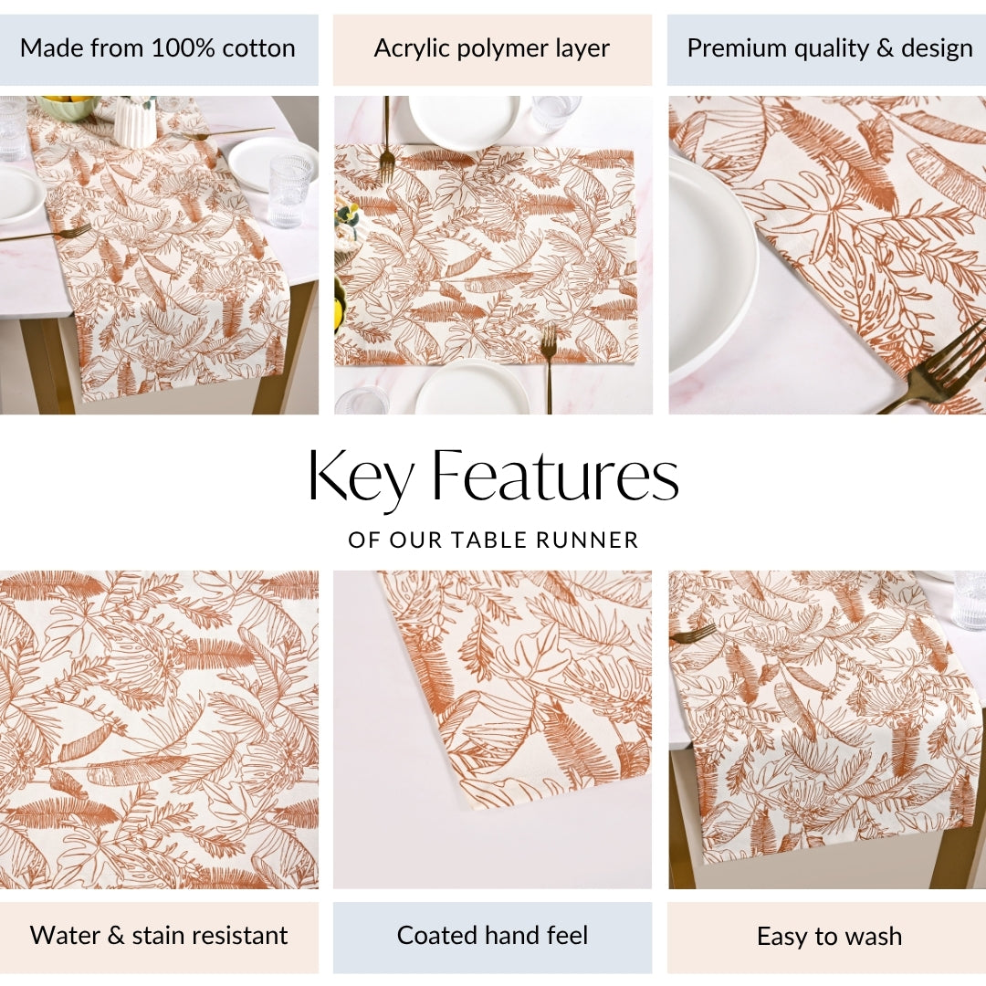 Mocha Fern Table Runner 8 Seater 264x35cm Nestasia