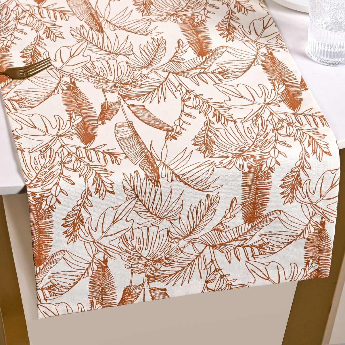 Mocha Fern Table Runner 8 Seater 264x35cm Nestasia