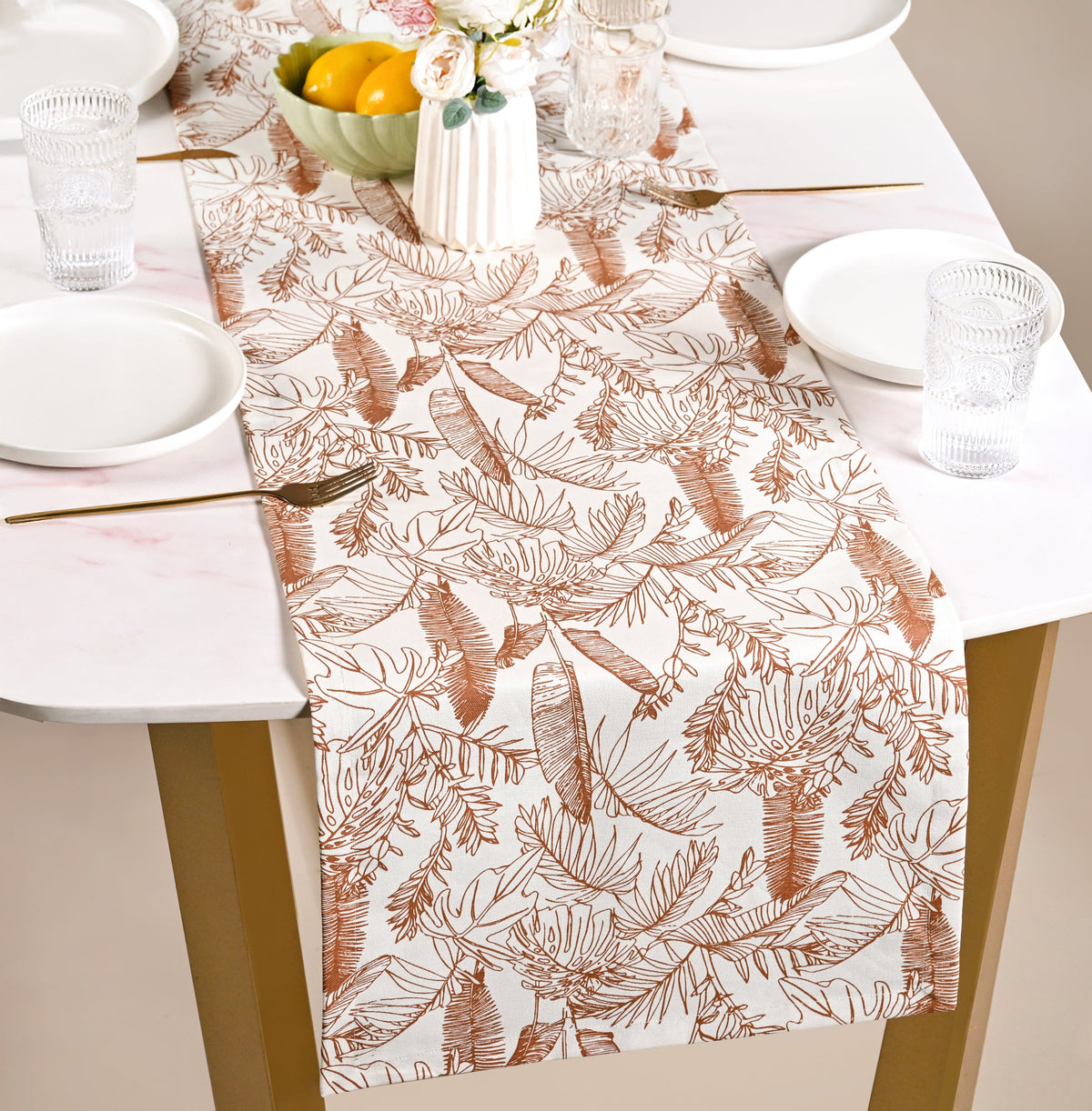 Mocha Fern Table Runner 8 Seater 264x35cm Nestasia