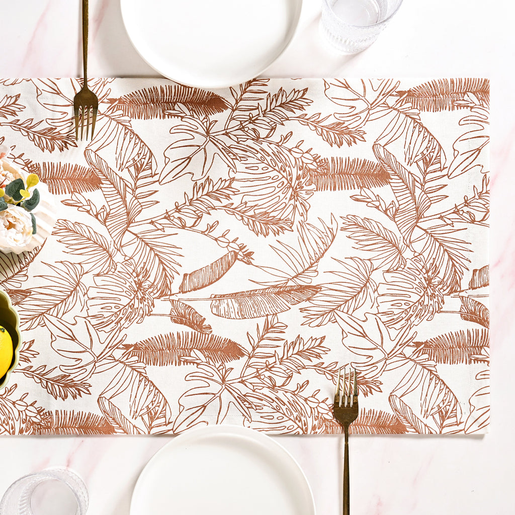 Mocha Fern Table Runner 8 Seater 264x35cm Nestasia