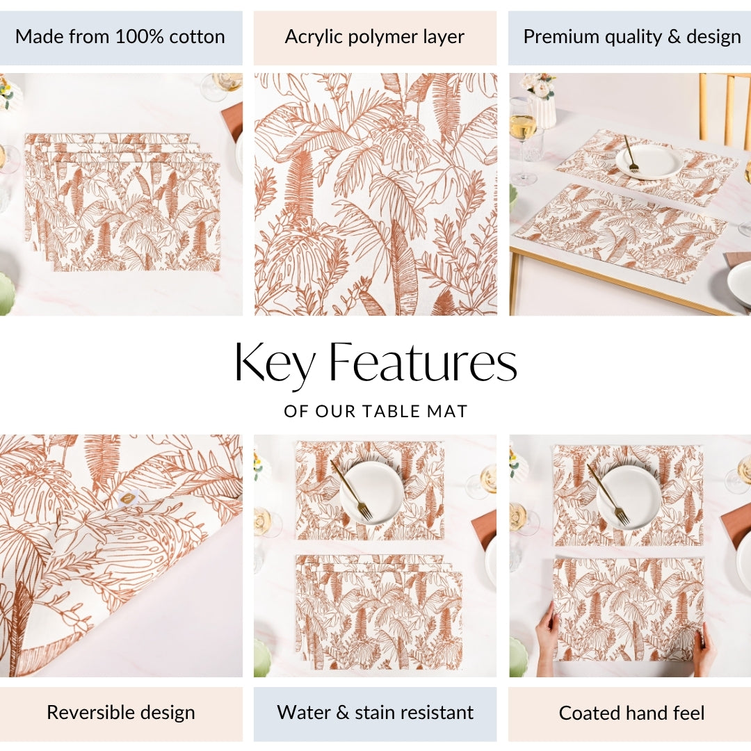 Mocha Fern Cotton Tablemat Set Of 4 Nestasia