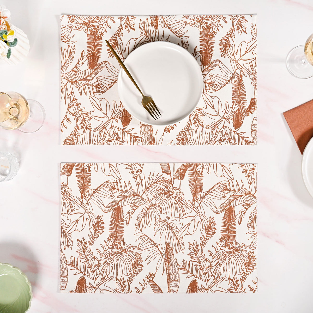 Mocha Fern Cotton Tablemat Set Of 6 Nestasia
