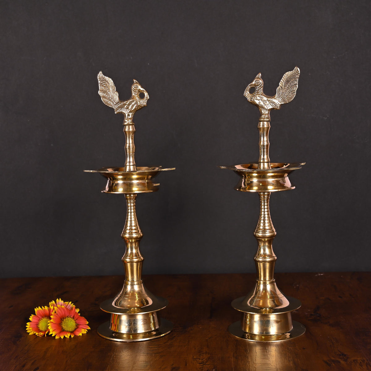 Brass Peacock Samai/Lamp Pair Vedansh Craft