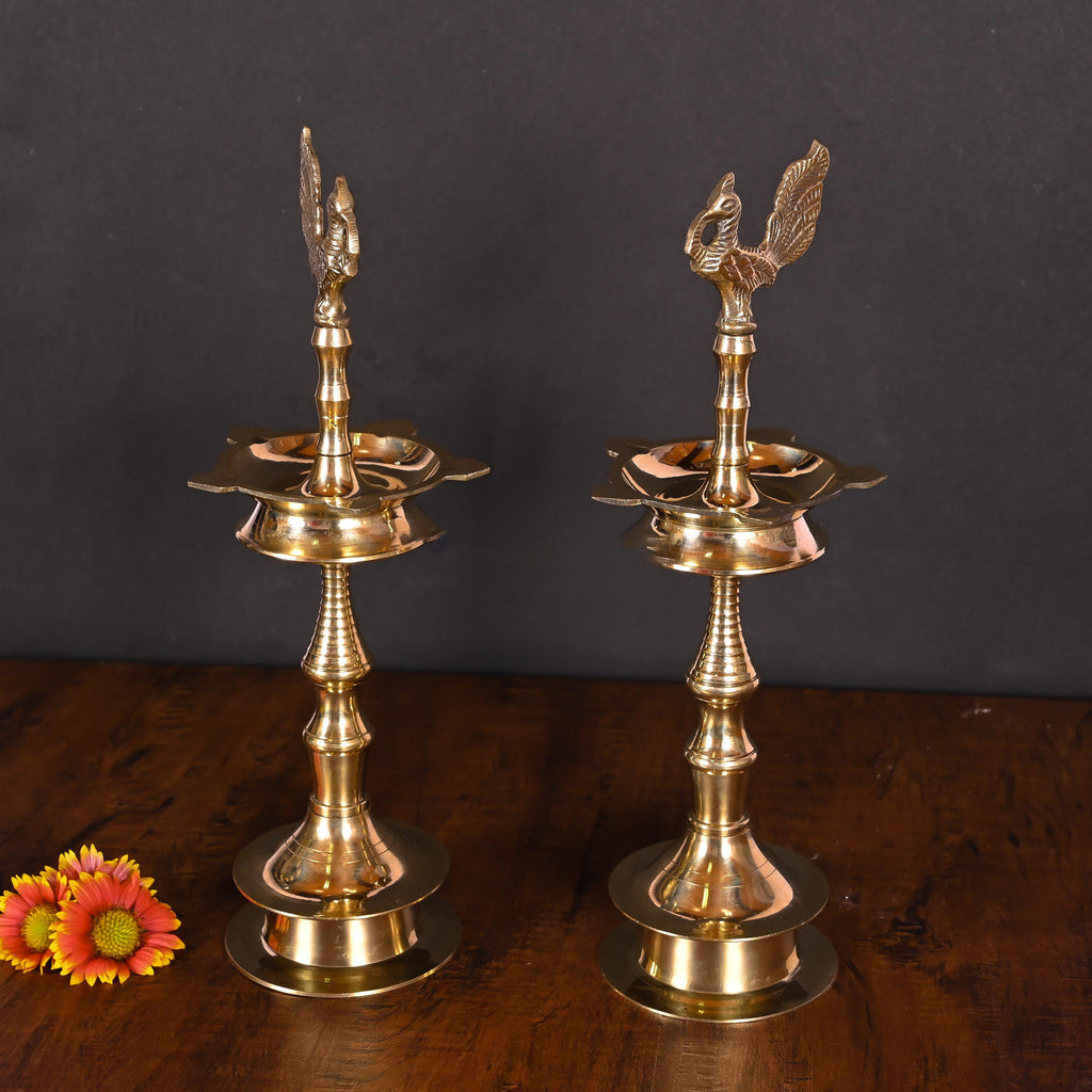 Brass Peacock Samai/Lamp Pair Vedansh Craft