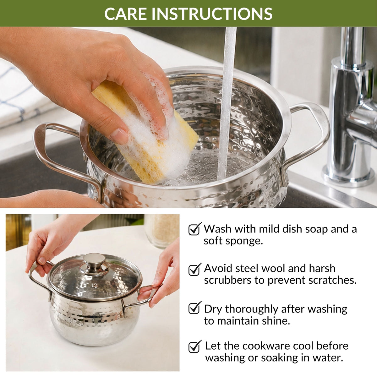 Steel Hammered Serving Handi With Glass Lid 1250ml Nestasia
