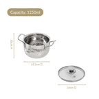 Steel Hammered Serving Handi With Glass Lid 1250ml Nestasia