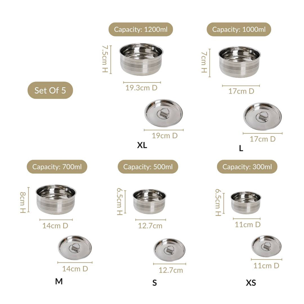 Stainless Steel Serving Storage Container Set Of 5 Nestasia