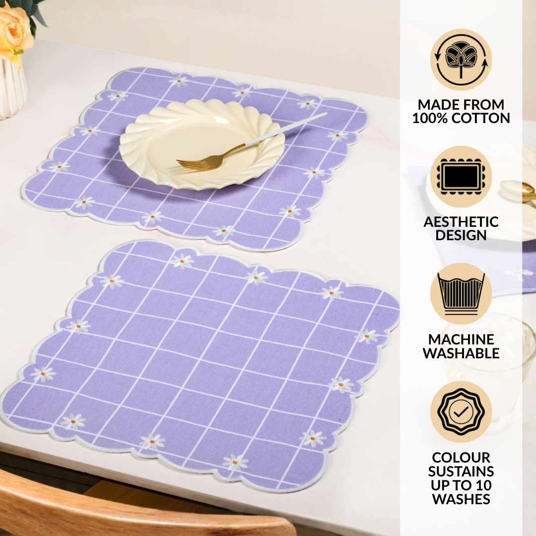 Lavender Lattice Scallop Embroidered Cotton Table Mat Set Of 6 Nestasia