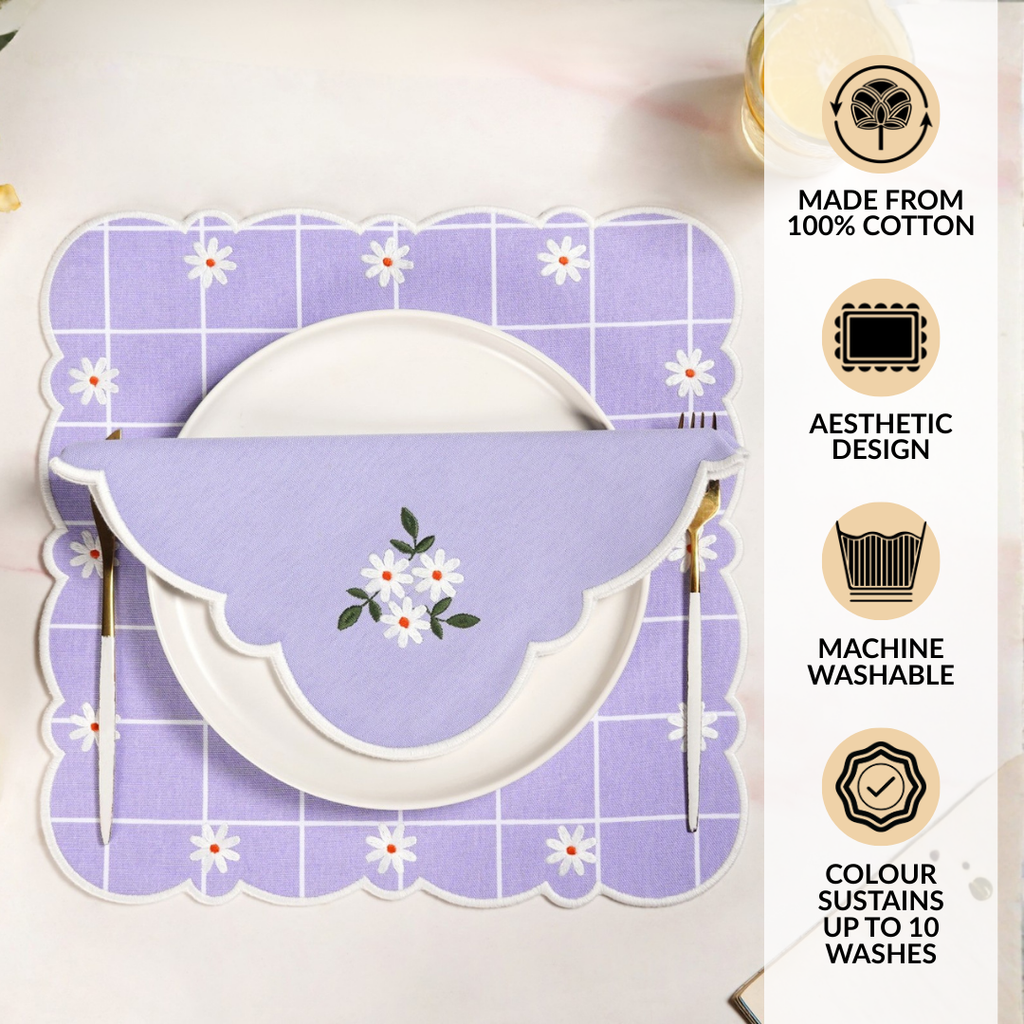 Lavender Embroidered Cotton Table Napkin Set Of 6 Nestasia