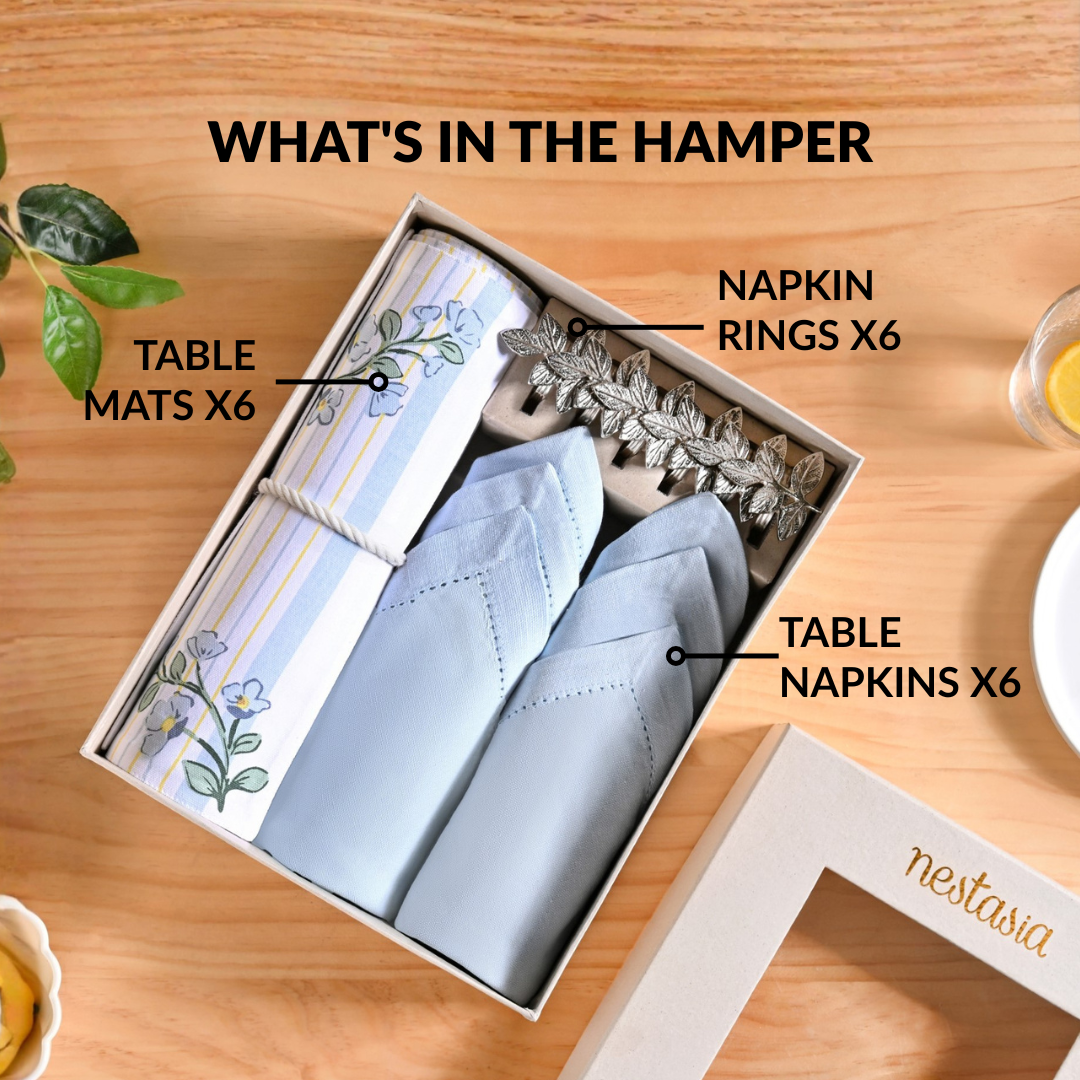 Azzurro Table Linen Hamper With Set Of 6 Rings Napkins And Mats Nestasia