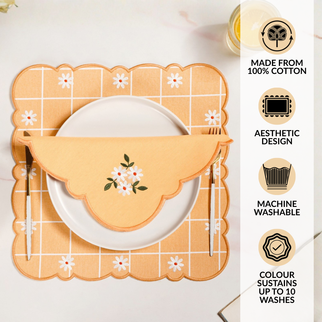 Soft Blossom Cotton Embroidered Table Napkin Set Of 6 Nestasia