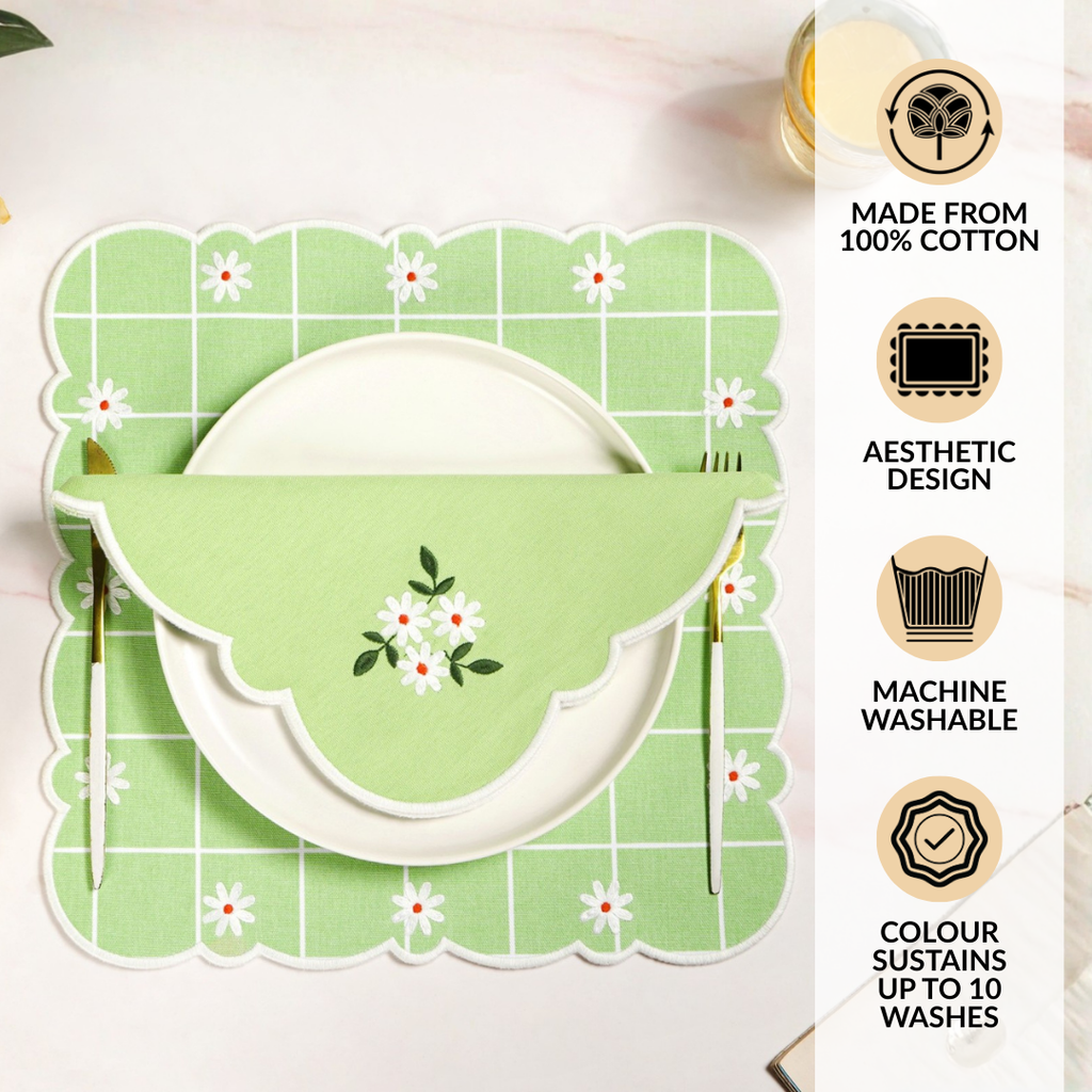 Pistachio Green Cotton Embroidered Table Napkin Set Of 6 Nestasia