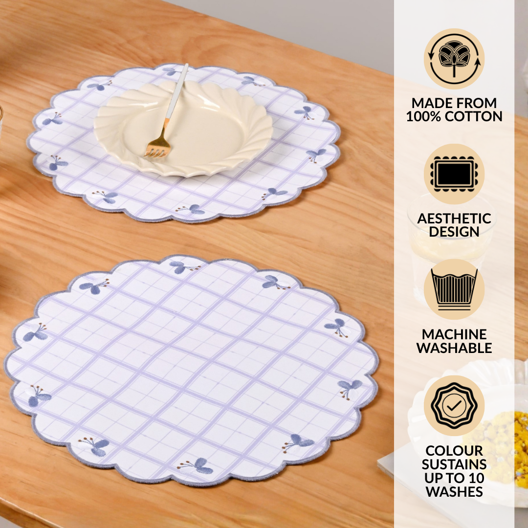 Periwinkle Embroidered Cotton Table Mat Lilac Set Of 6 Nestasia