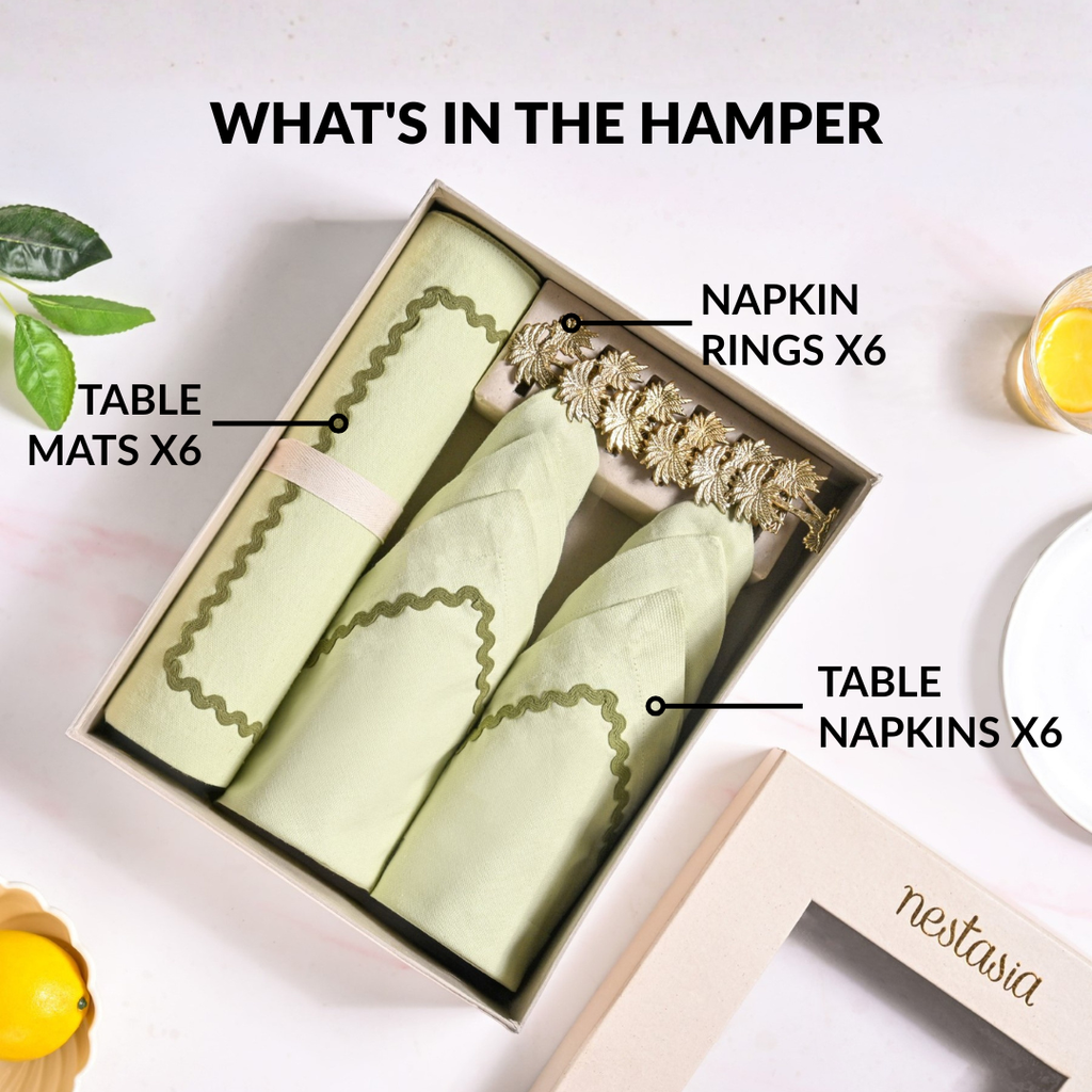 Isabelle Table Linen Gift Hamper Box With Set Of 6 Mats Napkins And Rings Nestasia