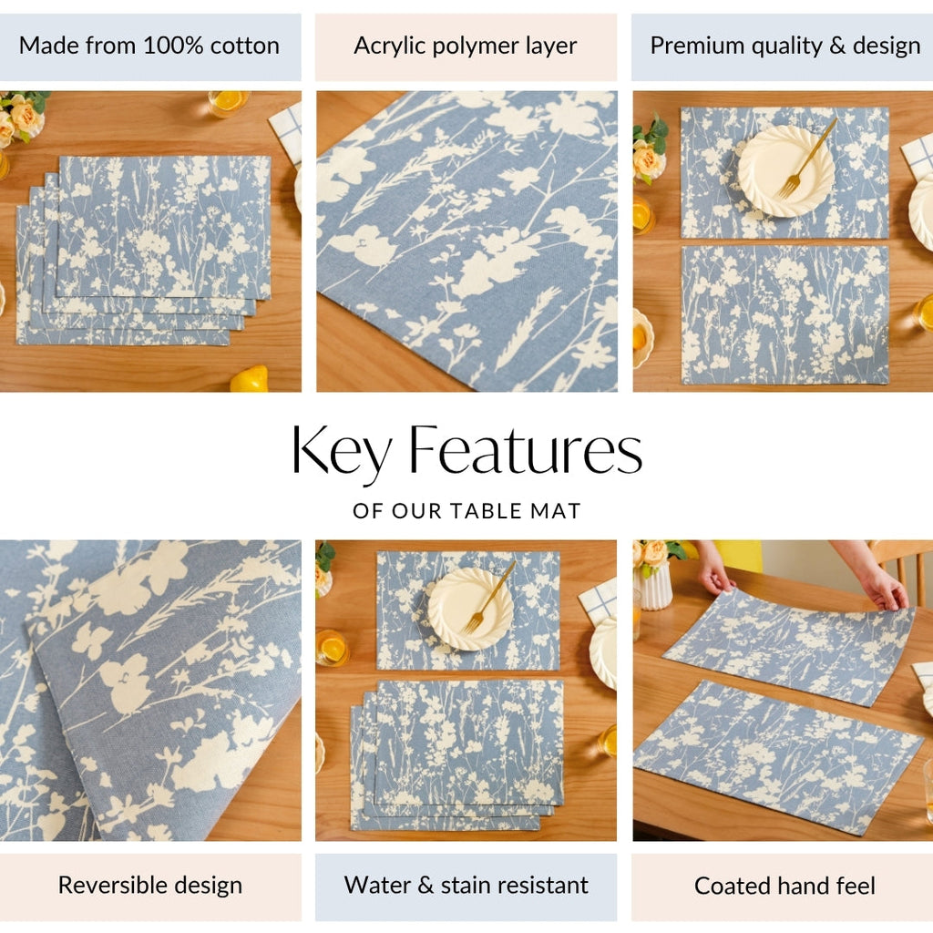 Slate Blue Pure Cotton Placemat Set Of 4 Nestasia