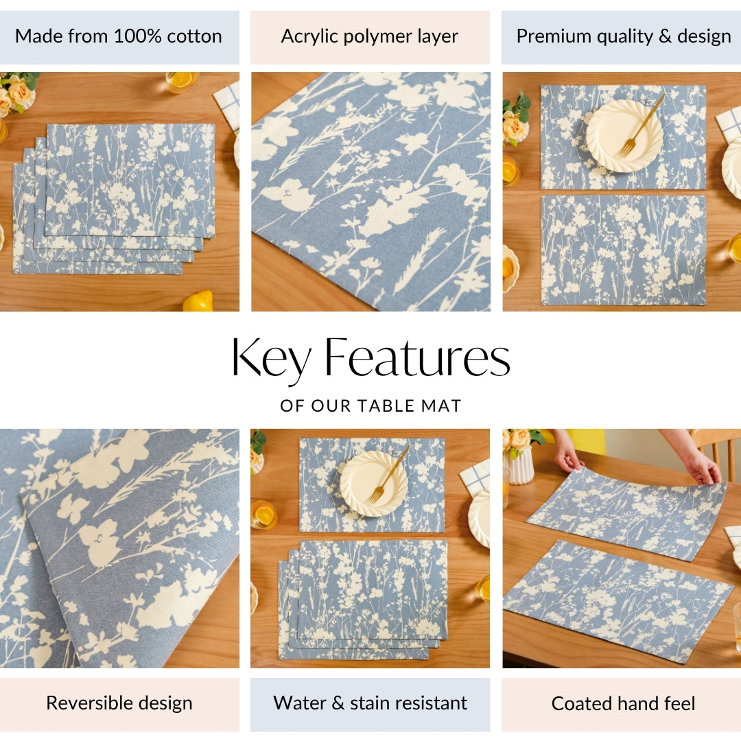 Slate Blue Pure Cotton Placemat Set Of 4 Nestasia