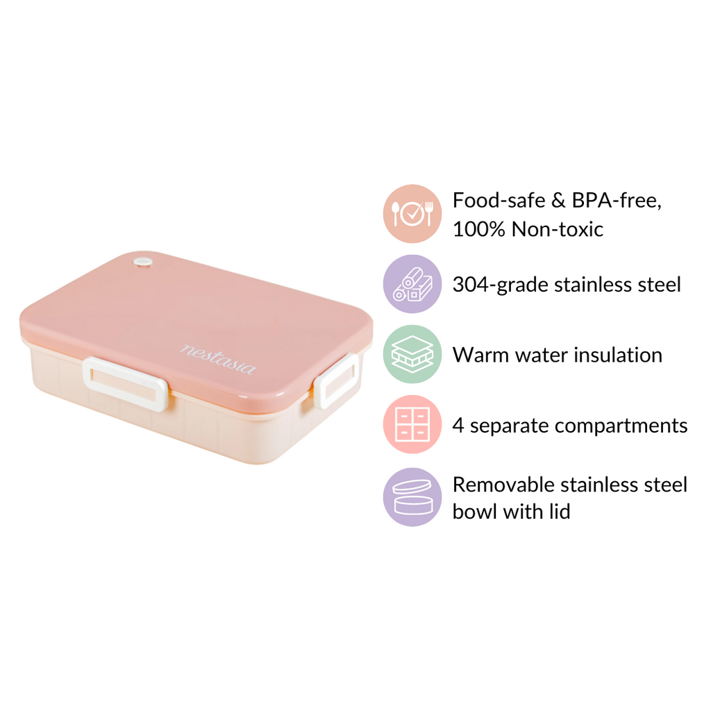 Lunch Box With 4 Compartments Pink 900ml Nestasia