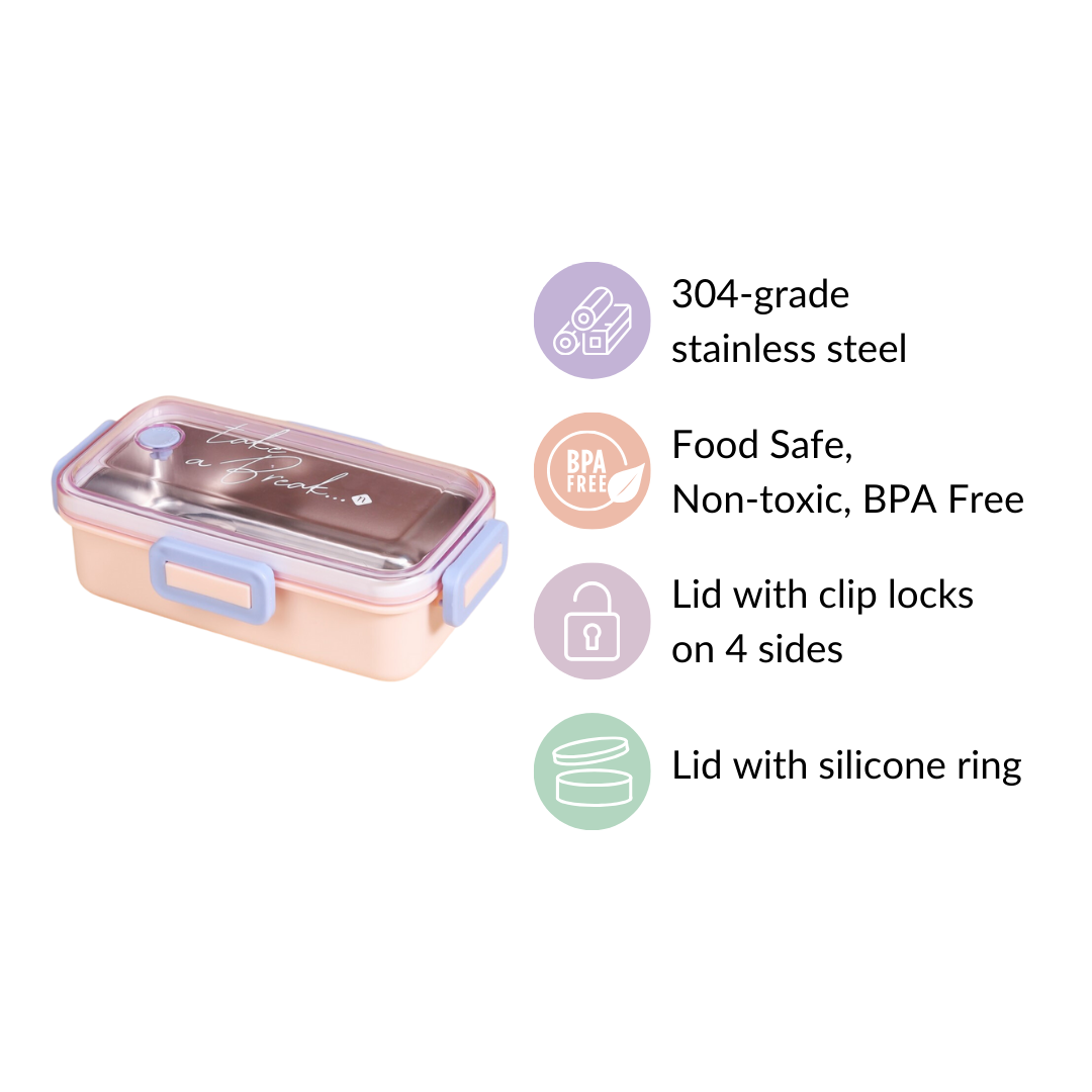 Stainless Steel Lunch Box For Office Small Pink 530ml Nestasia