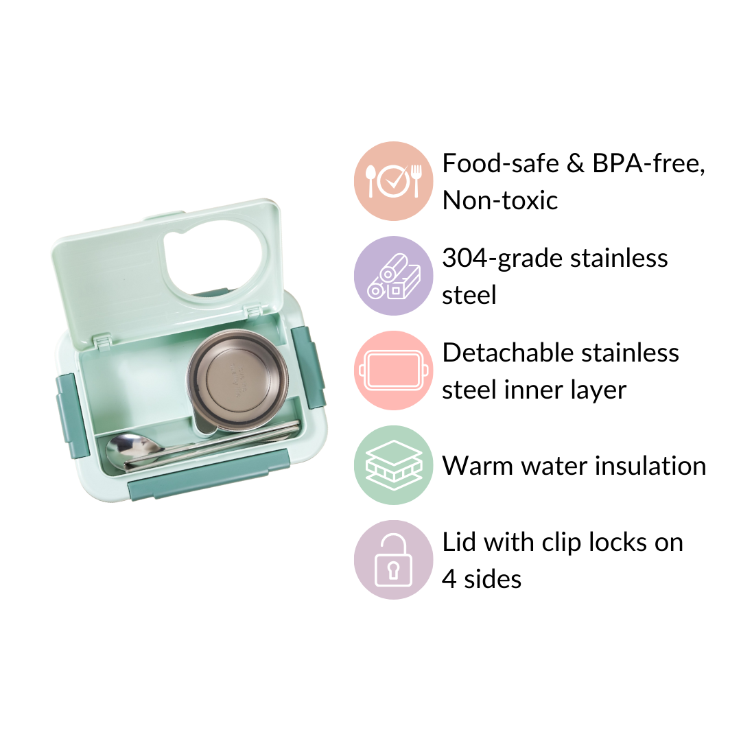 Lunch Box With 2 Sections Green 800ml Nestasia