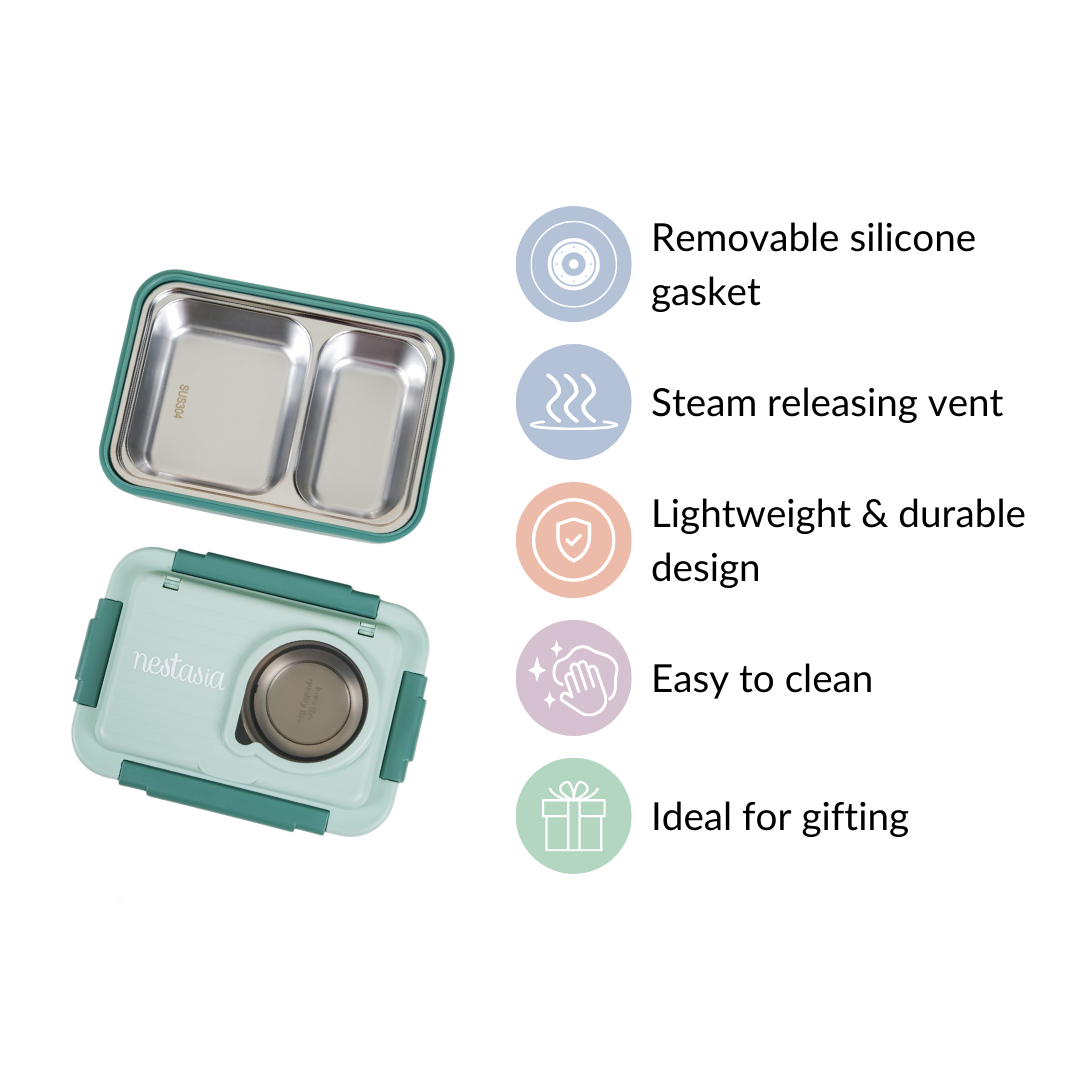 Lunch Box With 2 Sections Green 800ml Nestasia