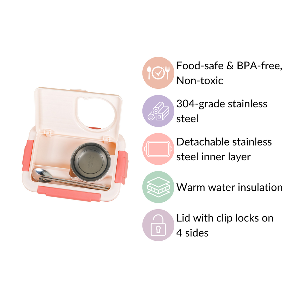 Insulated Lunch Box With 2 Compartments Pink 800ml Nestasia
