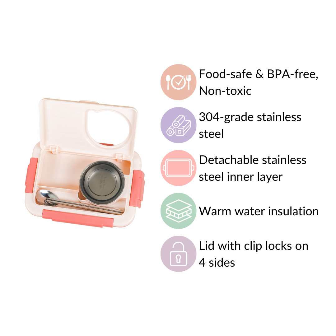 Insulated Lunch Box With 2 Compartments Pink 800ml Nestasia