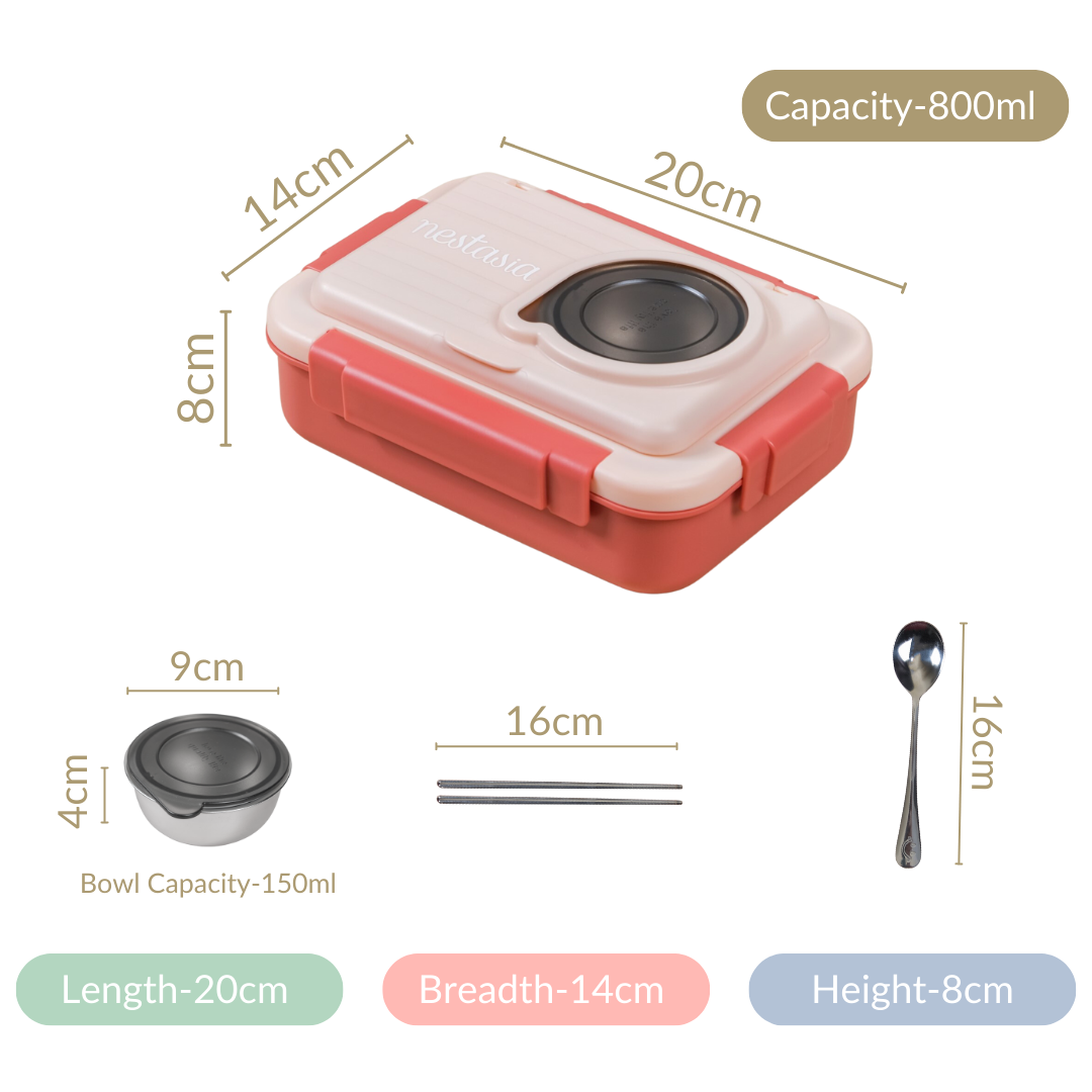 Insulated Lunch Box With 2 Compartments Pink 800ml Nestasia