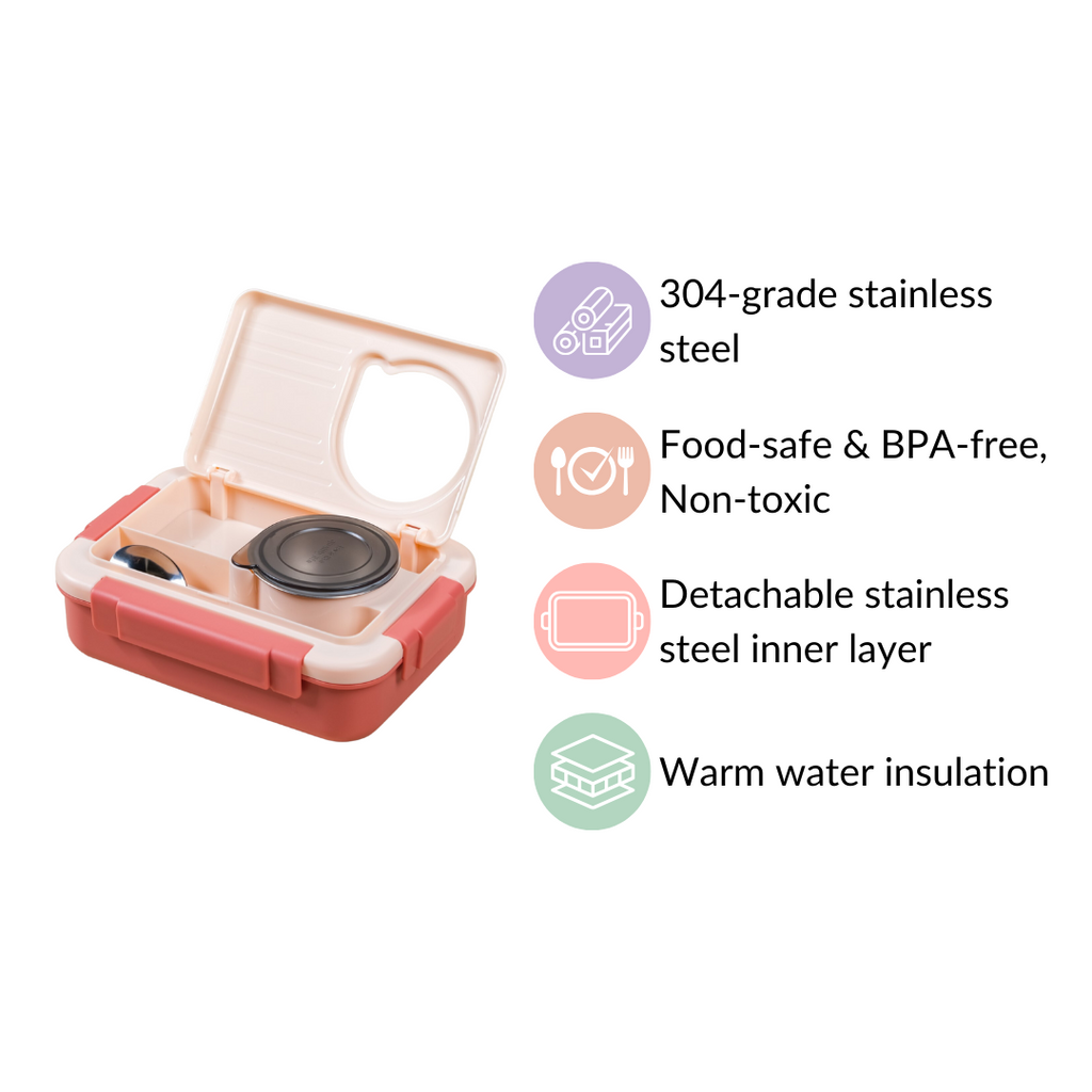 Bento Lunch Box With 4 Compartments Pink 1000ml Nestasia
