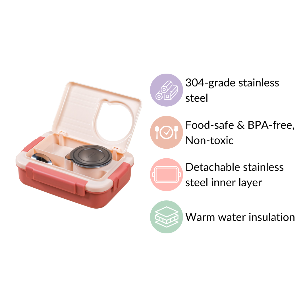 Bento Lunch Box With 4 Compartments Pink 1000ml Nestasia