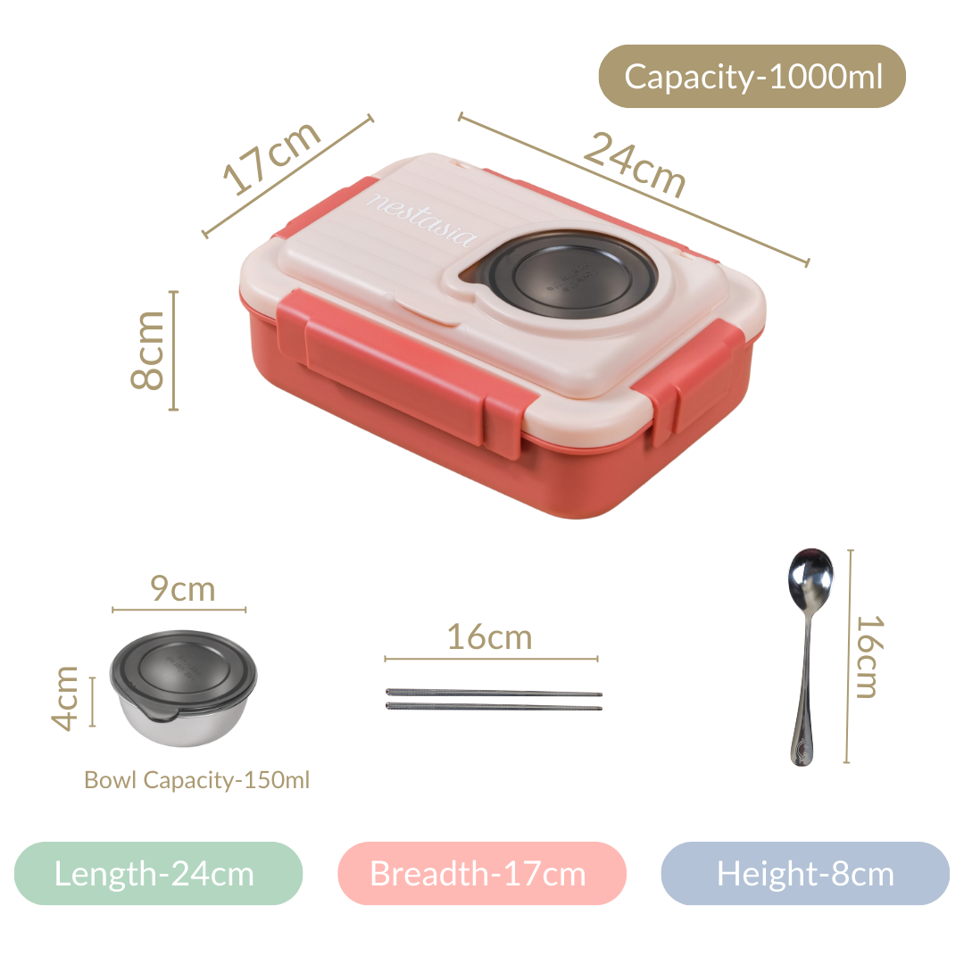 Bento Lunch Box With 4 Compartments Pink 1000ml Nestasia