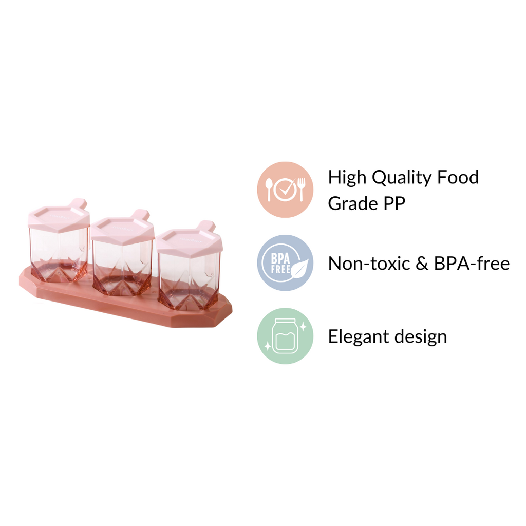 Spice Containers With Spoons Set Of 3 Pink Nestasia