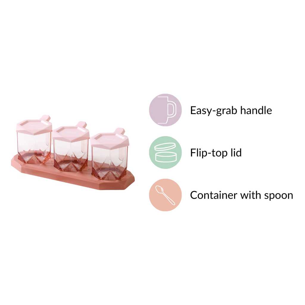 Spice Containers With Spoons Set Of 3 Pink Nestasia
