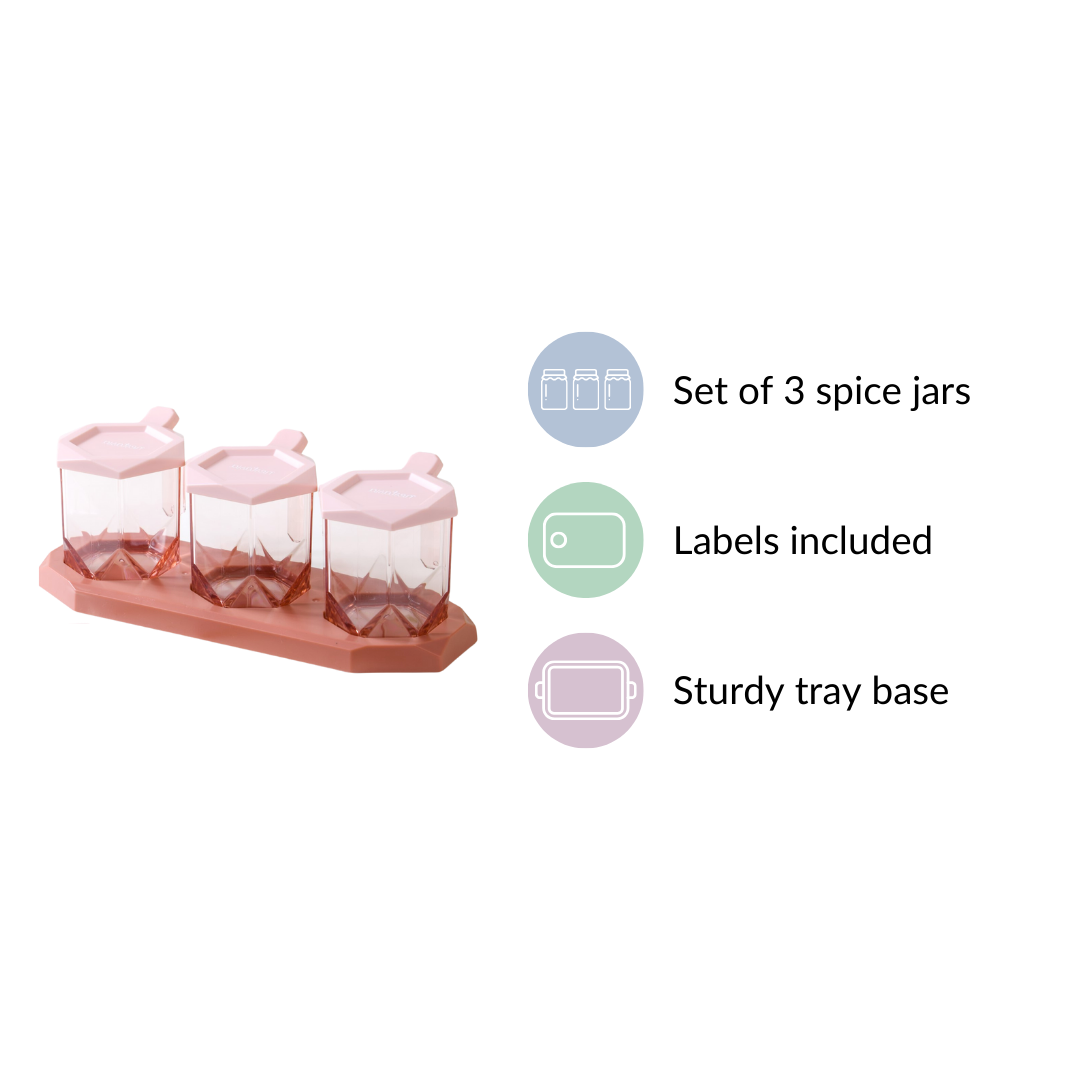 Spice Containers With Spoons Set Of 3 Pink Nestasia