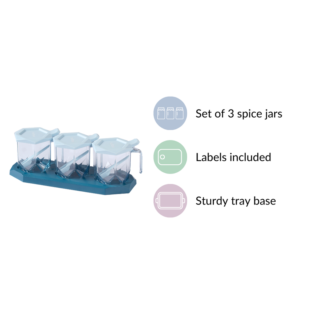 Spice Containers With Spoons Set Of 3 Blue Nestasia