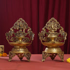 Brass Ganesha And Lakshmi Urli/Diya Set (13.5 Inch) Vedansh Craft