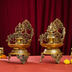 Brass Ganesha And Lakshmi Urli/Diya Set (13.5 Inch) Vedansh Craft