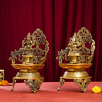 Brass Ganesha And Lakshmi Urli/Diya Set (13.5 Inch) Vedansh Craft