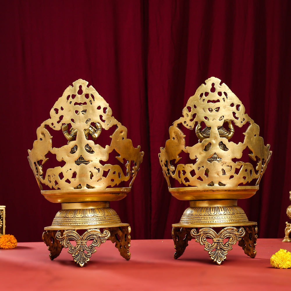 Brass Ganesha And Lakshmi Urli/Diya Set (13.5 Inch) Vedansh Craft