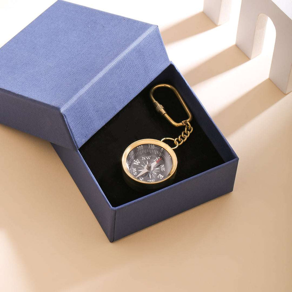 Brass Compass Keychain With Box (4 Inch) Vedansh Craft