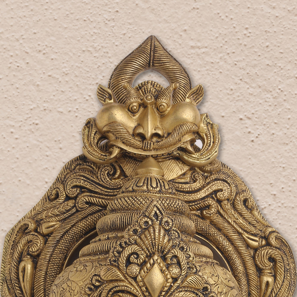 BRASS GANESHA FACE WITH BELL WALL HANGING (18 Inch) Vedansh Craft