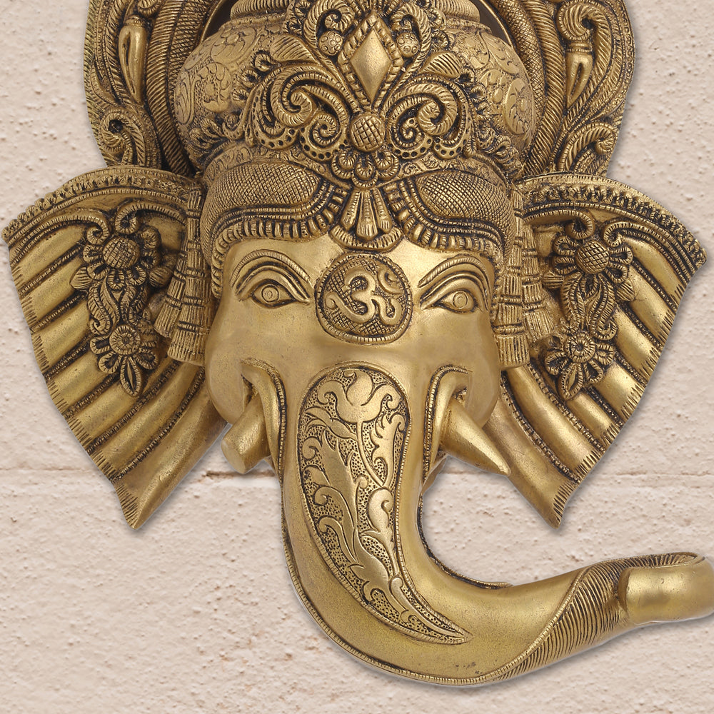 BRASS GANESHA FACE WITH BELL WALL HANGING (18 Inch) Vedansh Craft