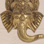 BRASS GANESHA FACE WITH BELL WALL HANGING (18 Inch) Vedansh Craft