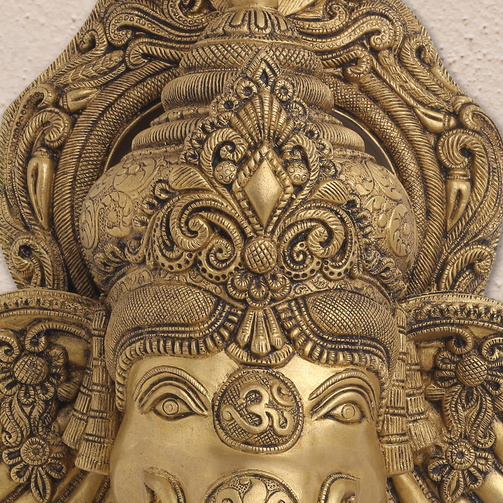 BRASS GANESHA FACE WITH BELL WALL HANGING (18 Inch) Vedansh Craft