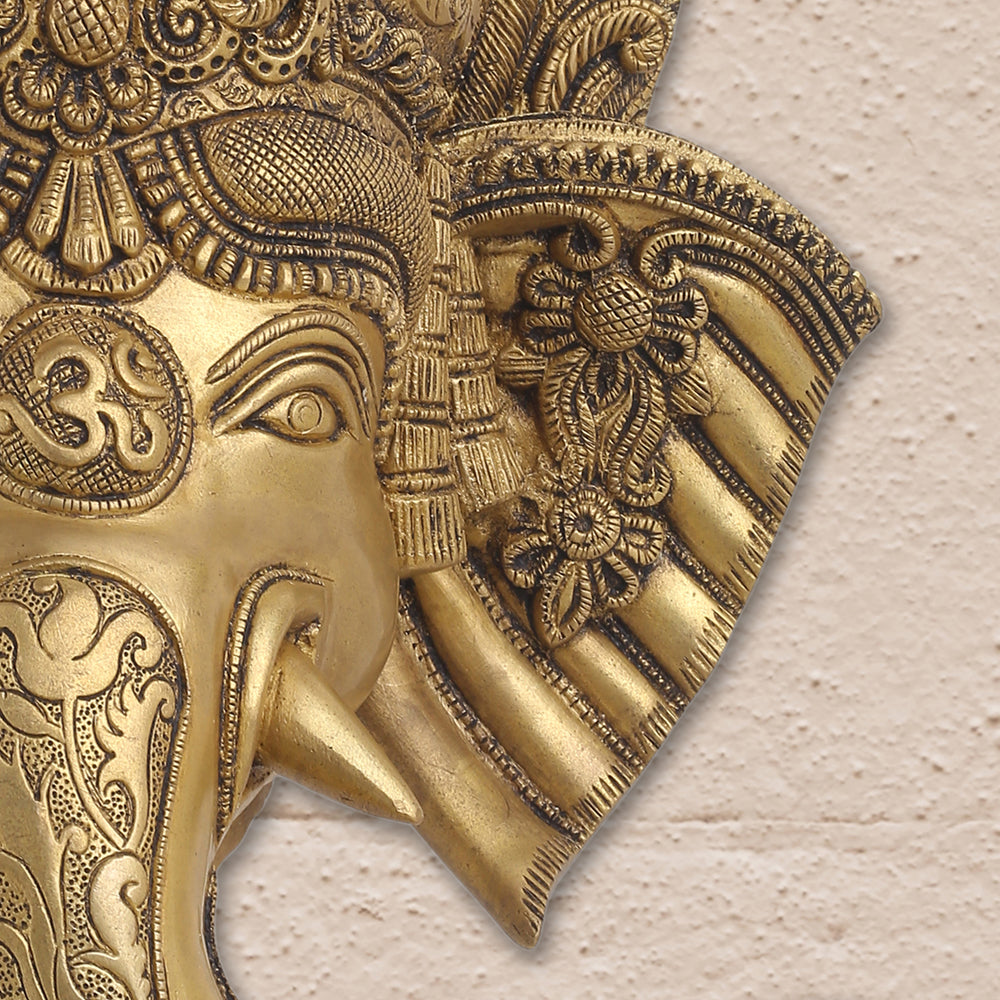BRASS GANESHA FACE WITH BELL WALL HANGING (18 Inch) Vedansh Craft