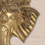 BRASS GANESHA FACE WITH BELL WALL HANGING (18 Inch) Vedansh Craft