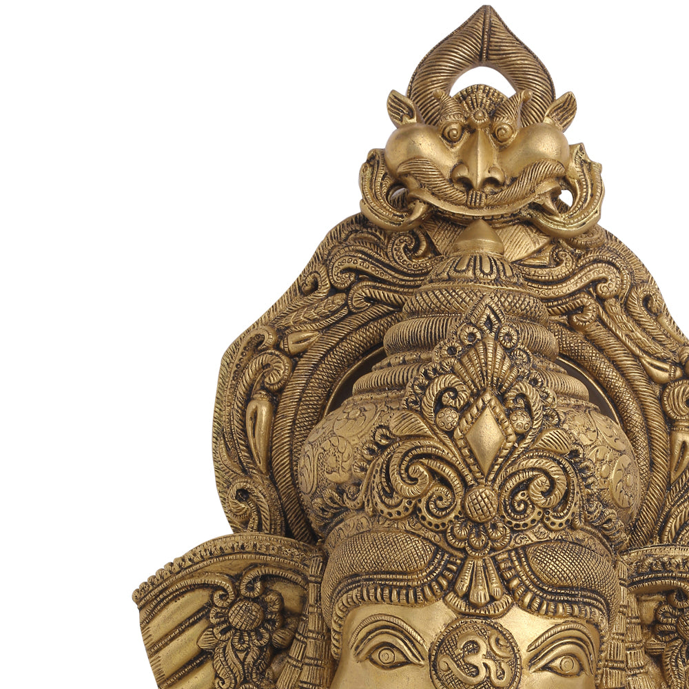 BRASS GANESHA FACE WITH BELL WALL HANGING (18 Inch) Vedansh Craft