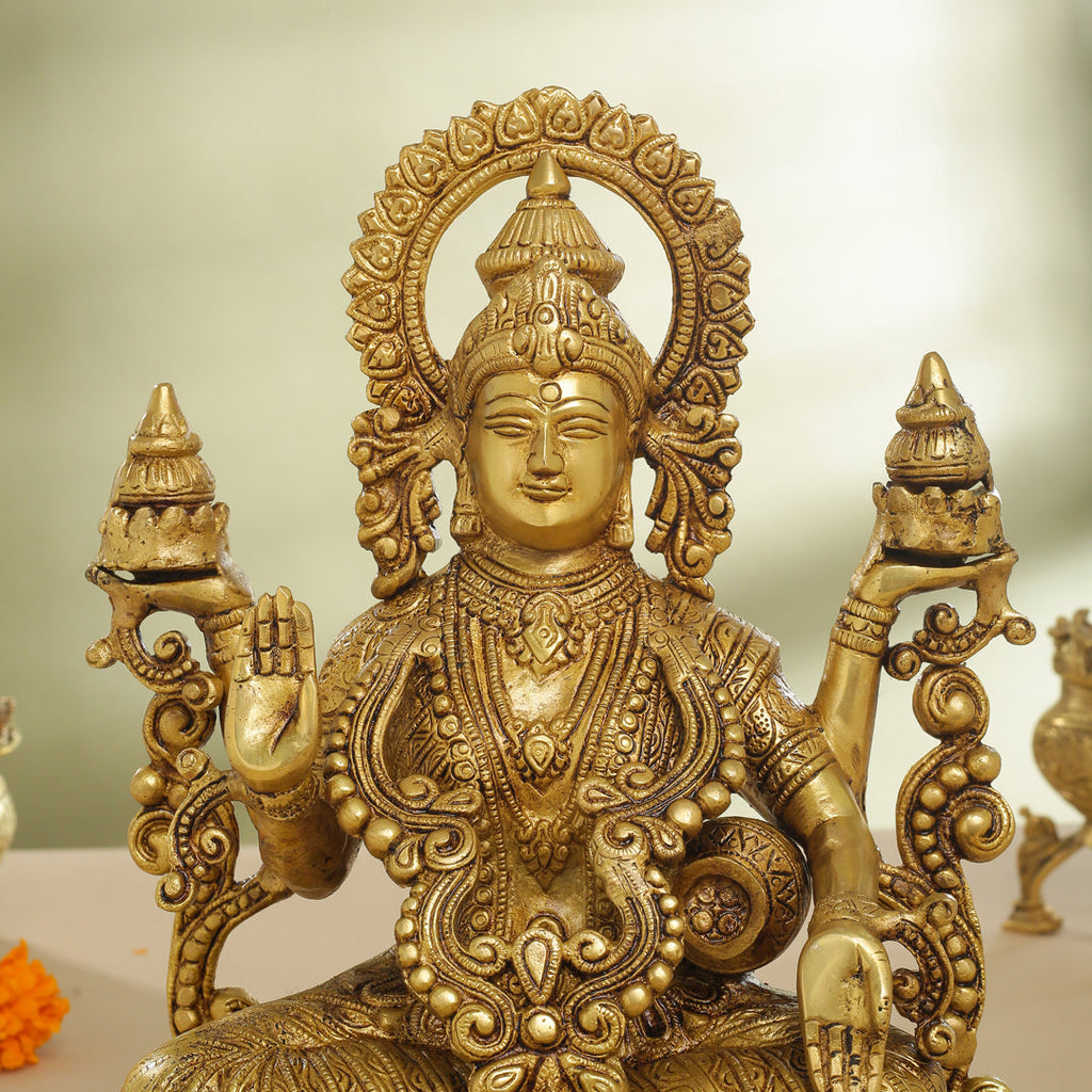 Brass Goddess Lotus Sitting Lakshmi Idol (12 Inch) Vedansh Craft