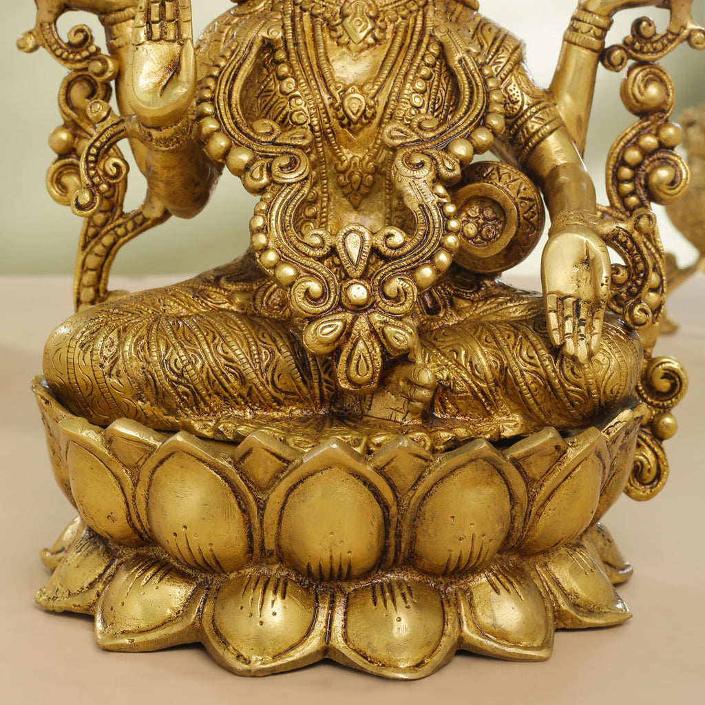 Brass Goddess Lotus Sitting Lakshmi Idol (12 Inch) Vedansh Craft